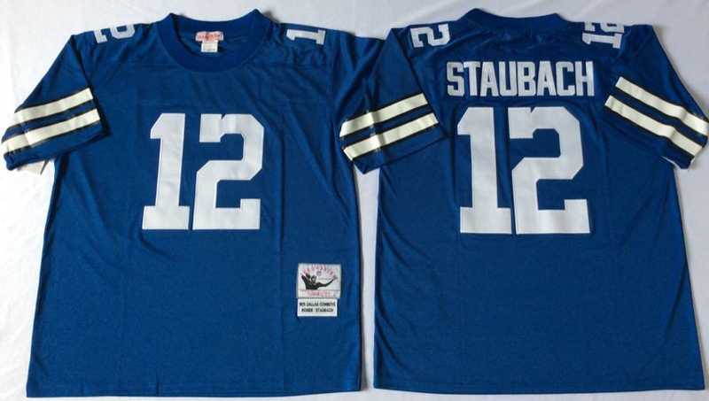 Cowboys 12 Roger Staubach Blue M&N Throwback Jersey